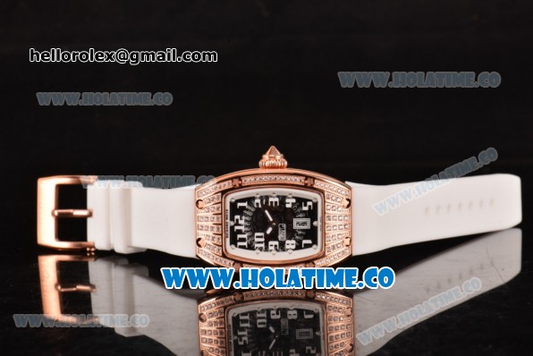 Richard Mille RM 007 Miyota 9015 Automatic Rose Gold/Diamonds Case with Skeleton Dial Arabic Numeral Markers and White Rubber Strap (K) - Click Image to Close